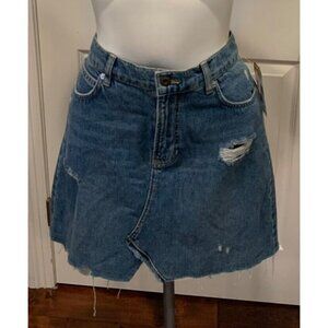 Free People Medium Wash Distressed Cut-off Skirt, Size 28, NWT!